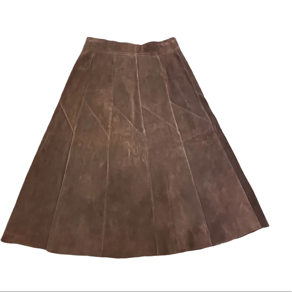 Vintage 1970 Bergman’s brown leather suede A line pleated  button front … - Picture 6 of 12